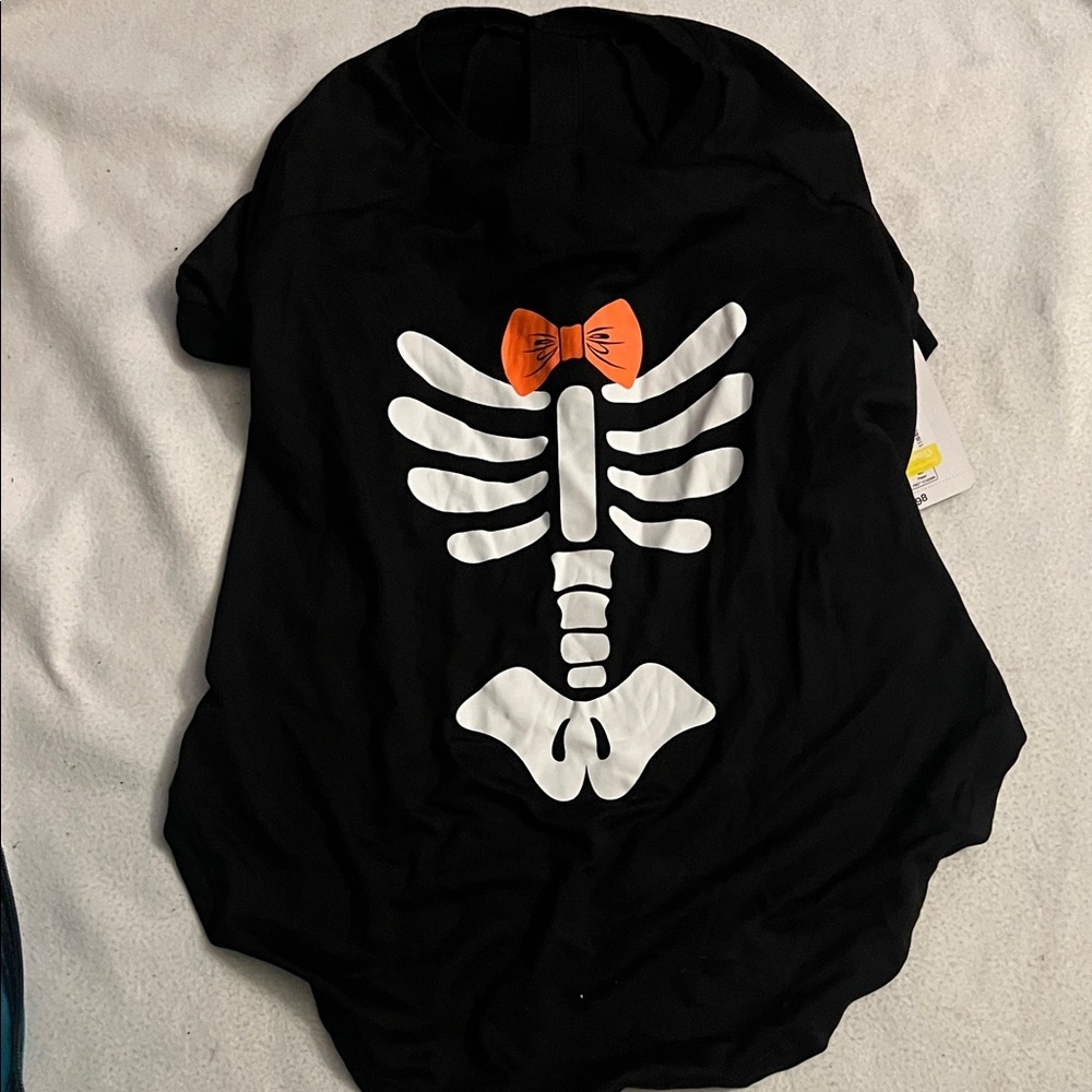 Celebrate It Black Skeleton Dog Costume with Orange Bow